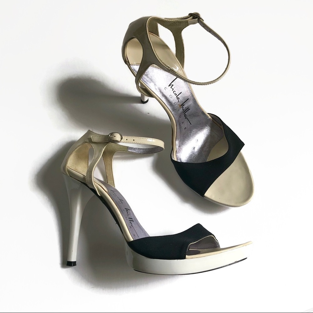 Nicole Miller black white and cream stilettos